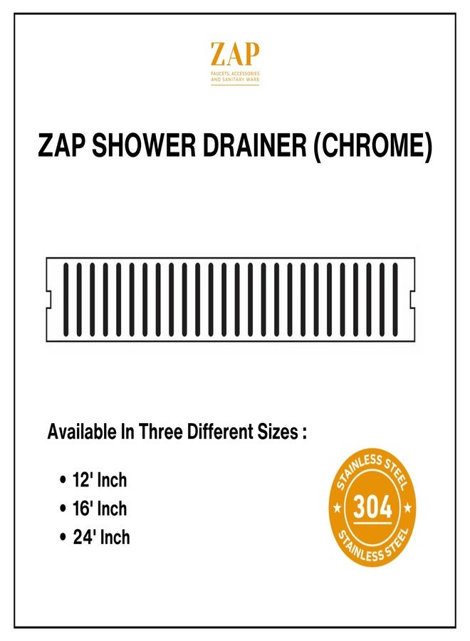 زاب ZAP | قناة تصريف دش مموجة مقاس 12 بوصة، مصنوعة من الفولاذ المقاوم للصدأ 304، مصرف أرضي خطي مع غطاء كبسولة، مصيدة للصراصير وفتحة جانبية (كروم) - Image 4